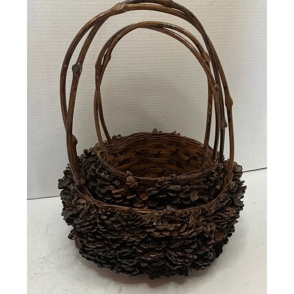 Pinecone Nesting Baskets Set Rustic Woodland Cabin Decor Small Med